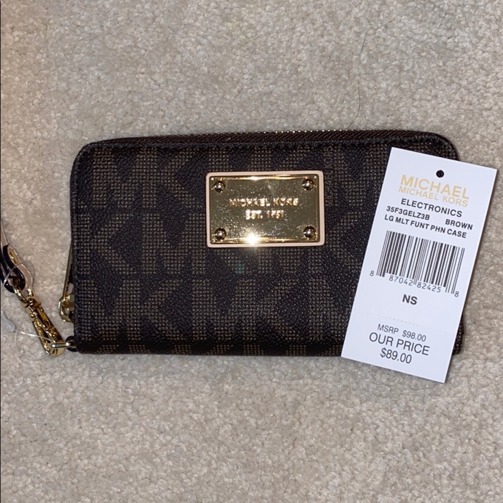 Brown and tan Michael Kors wallet/wristlet